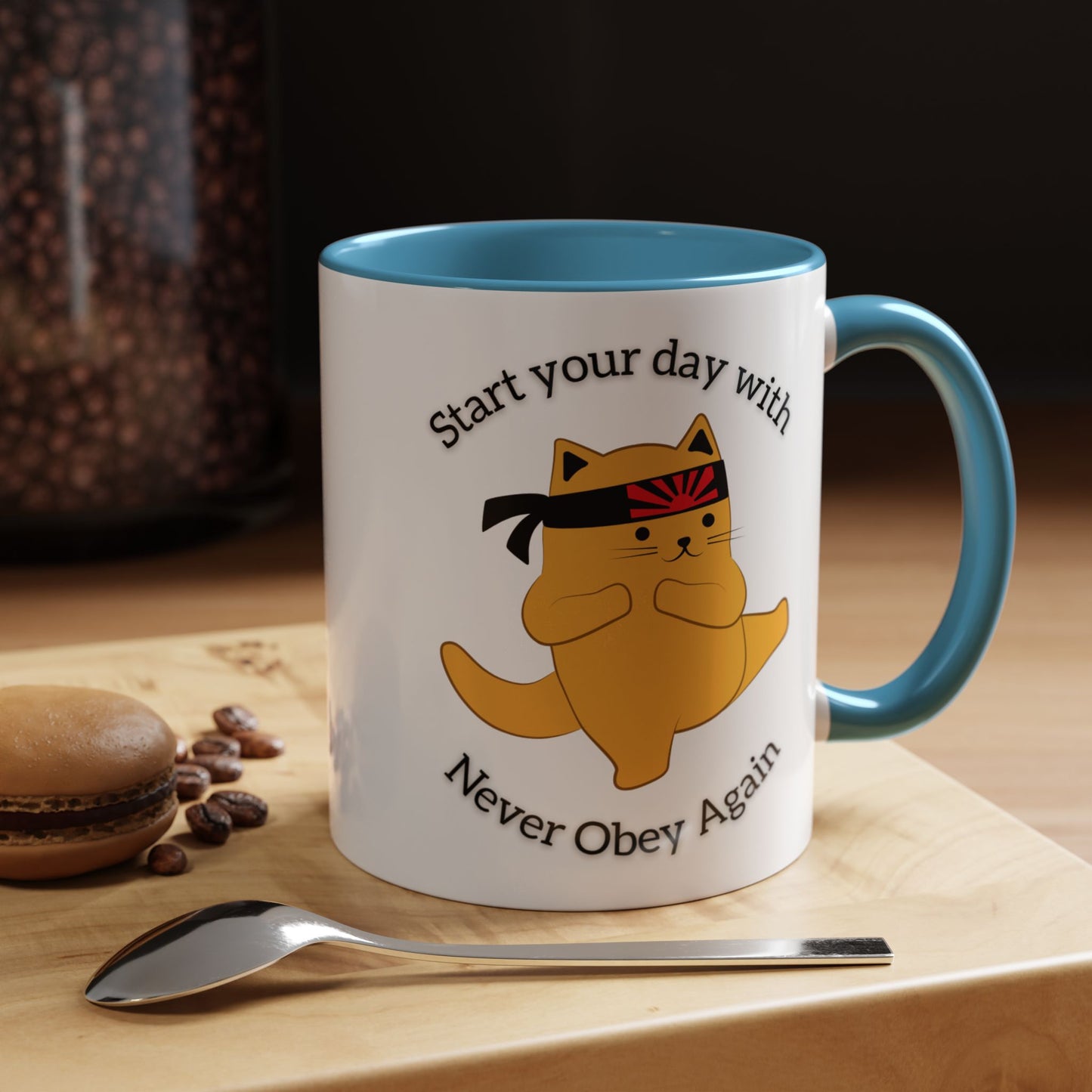Start your day with Never Obey Again Mug