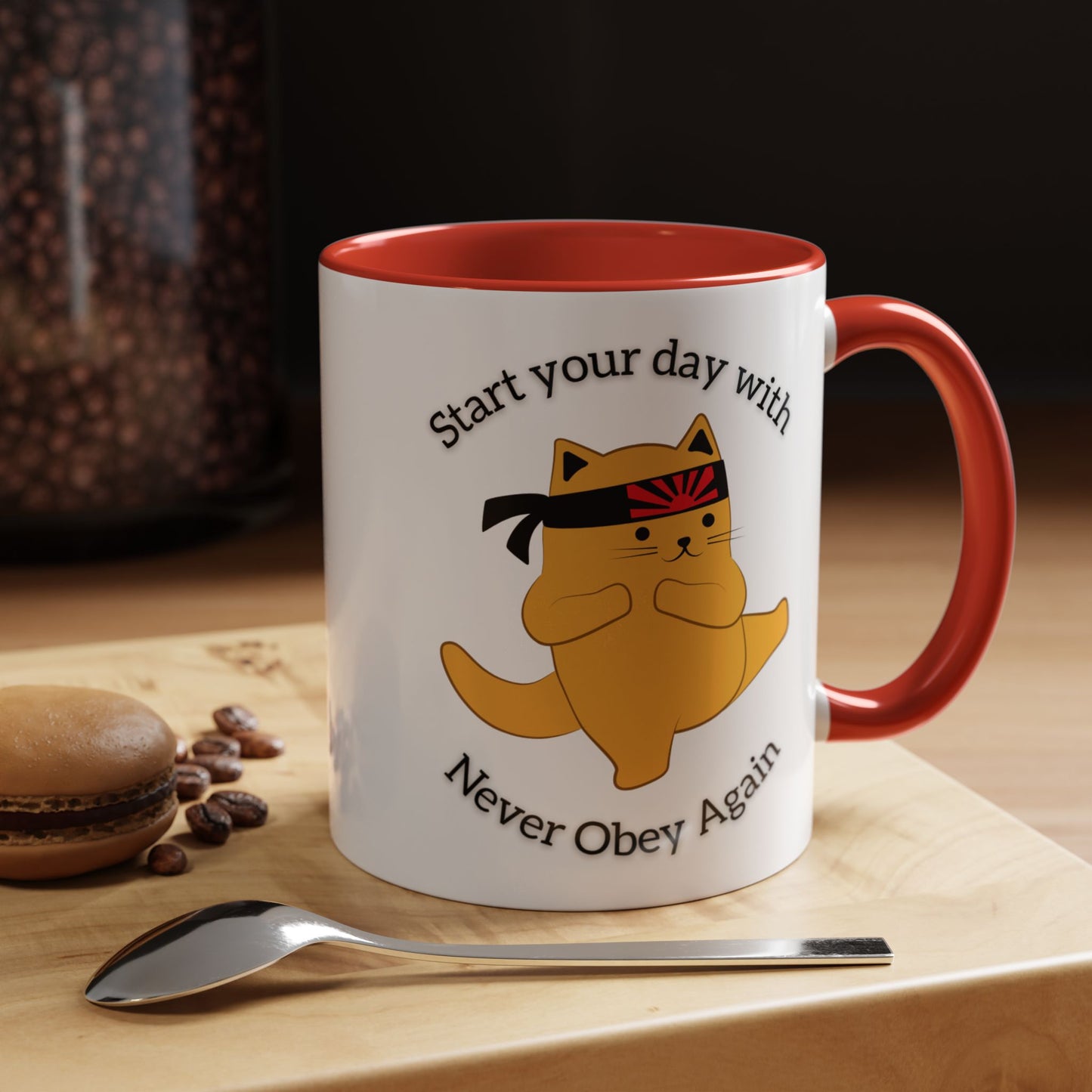 Start your day with Never Obey Again Mug