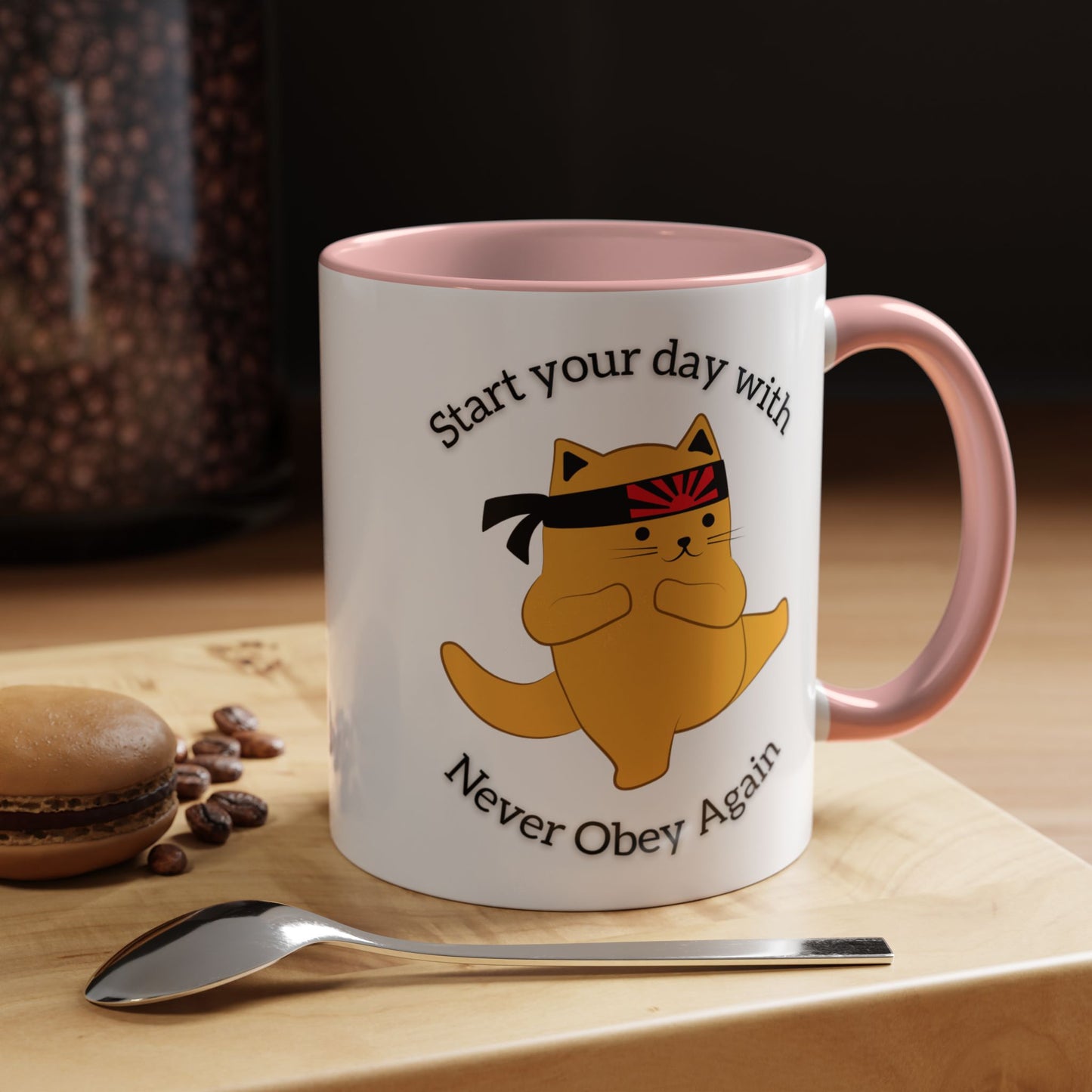 Start your day with Never Obey Again Mug